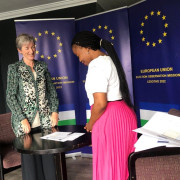 EU Ambassador in Maseru donating electronic equipment to Impact School 